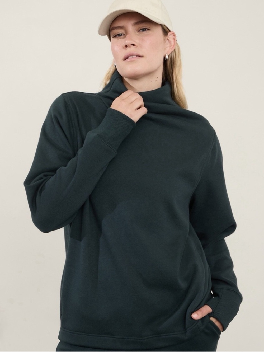 Athleta Women’s Cozy Karma Twist Neck Fleece Pullover Sweater Sweatshirt Teal L